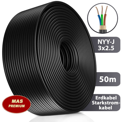 MAS Premium NYY-J 3x2,5 mm² Erdkabel Starkstromkabel - 50m
