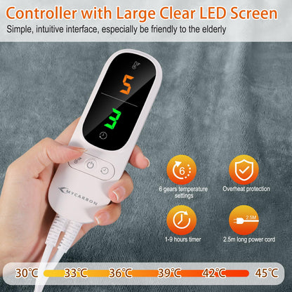 MYCARBON Heizdecke Elektrisch 180x160cm – Hellgrau