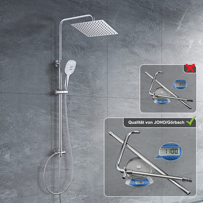 JOHO Regenduschset Edelstahl Chrom 25x25cm eckig ohne Armatur