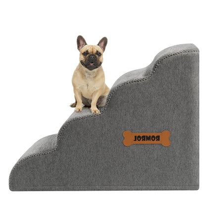 ROMROL Hundetreppe 4 Stufen, rutschfeste Haustiertreppe, grau