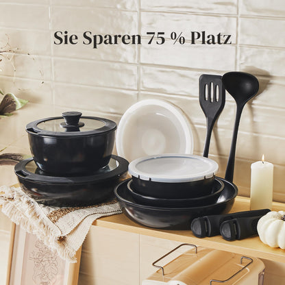Redchef Kochgeschirr-Set 16-teilig mit abnehmbaren Griffen, schwarz