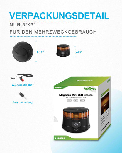 Agrieyes AG-W16R LED Rundumleuchte mit Akku und Fernbedienung, gelb