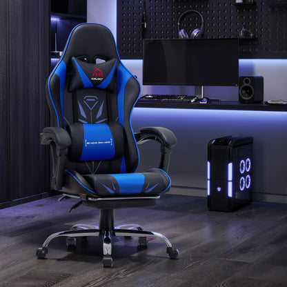COLAMY Gaming Stuhl Ergonomisch mit Fussstütze - Blau