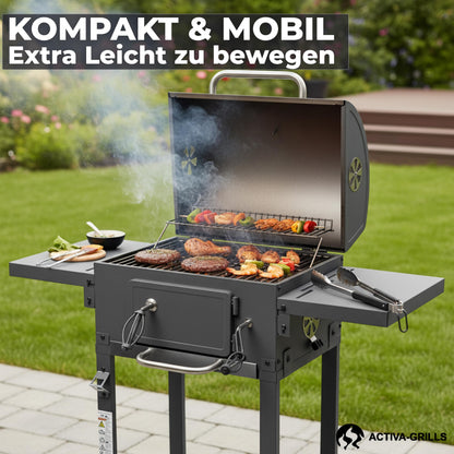 ACTIVA Holzkohlegrill Angular Smart mit Deckel und Thermometer
