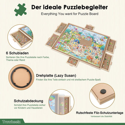 Drehbarer Puzzletisch 1500 Teile – 6 Schubladen & Abdeckung 64x87cm