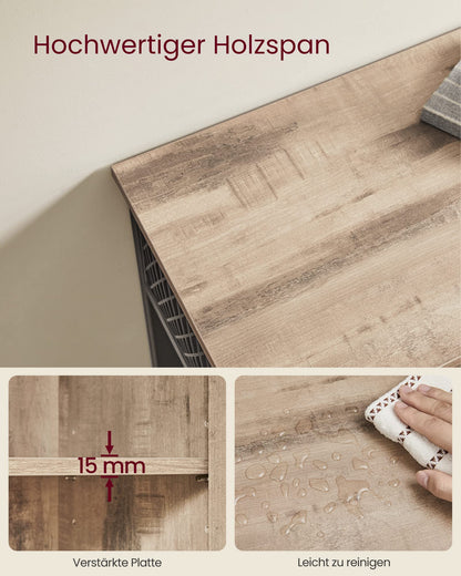 VASAGLE Sideboard Landhaus 3 Türen eichenbraun-schwarz LSC096B50