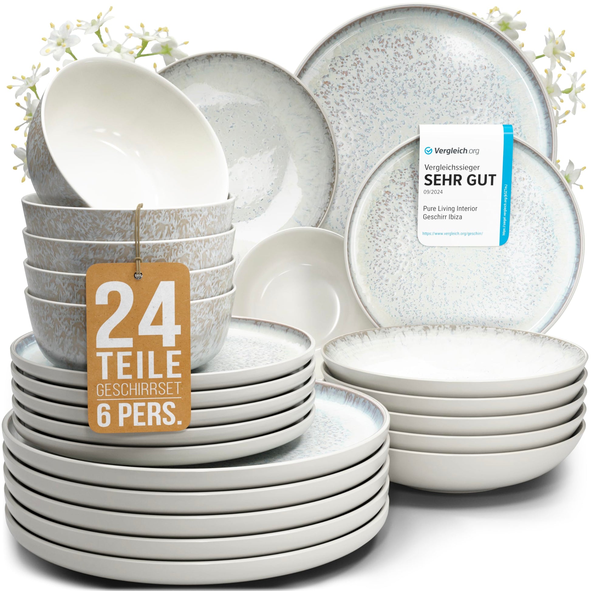 Pure Living Ibiza Steingut Geschirrset 24-tlg. Beige –