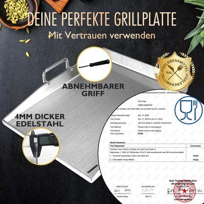 Plancha Grillplatte Set - Edelstahl 30x40cm Gas-/Kohlegrill
