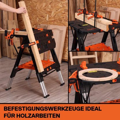PONY 2 in 1 Werkbank klappbar – mit 4 Zwingen 454kg