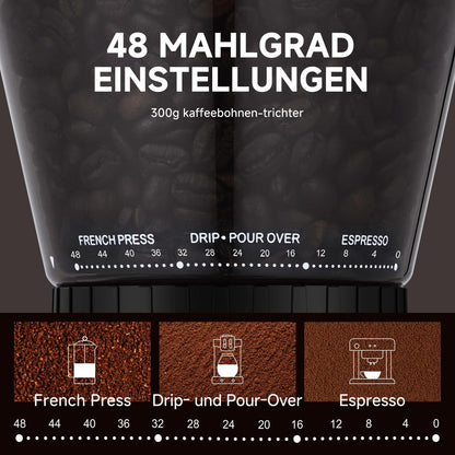 AMZCHEF Kaffeemühle elektrisch Siebträger – 48 Mahlgrade