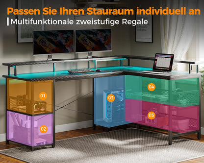 ODK Gaming Eckschreibtisch LED – Schwarz 168x120cm