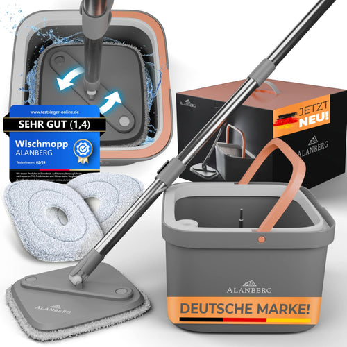 ALANBERG® Wischmopp Set mit Eimer 2-Kammer System – Grau