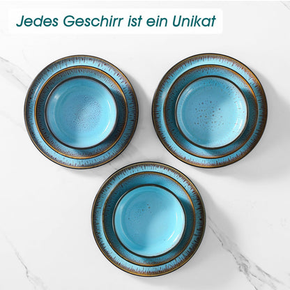 vancasso AMBER Geschirrset 24-teilig, Steingut, 6 Personen, Seeblau