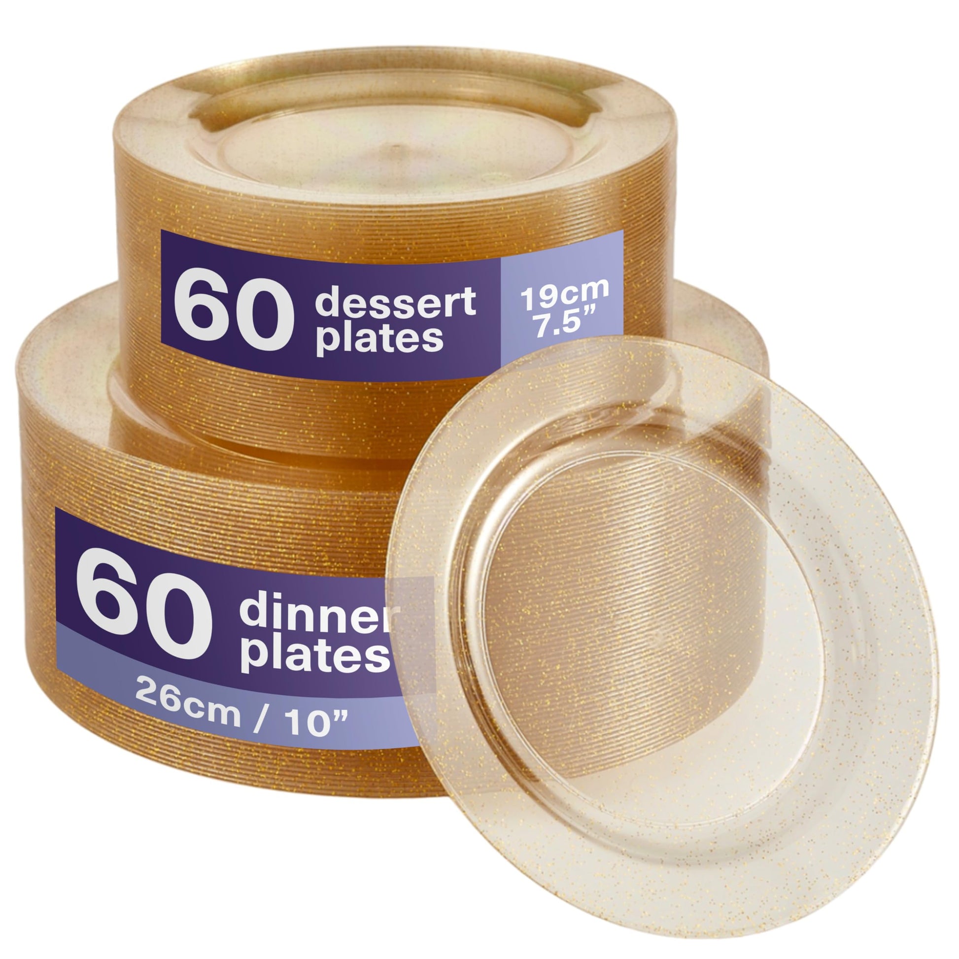 MATANA Premium Partyteller Goldglitter - 120 Stk. Mehrweg. Runde Goldglitter-Teller zum Servieren von Speisen auf Feiern.