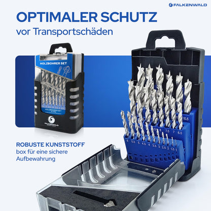 Falkenwald Holzbohrer-Set 26-teilig, HSS-G, 1-13 mm mit Kegelsenker