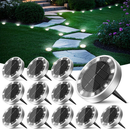 Peasur Solar Bodenleuchten Aussen, 12 Stück, 8 LED, kaltweiss – Gehäuse aus Edelstahl und Kunststoff, wetterfest
