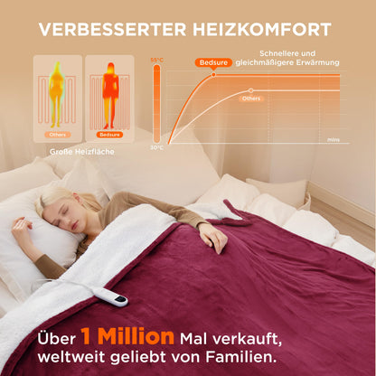 BEDSURE Heizdecke 180x200cm Rot – Elektrische Wärmedecke