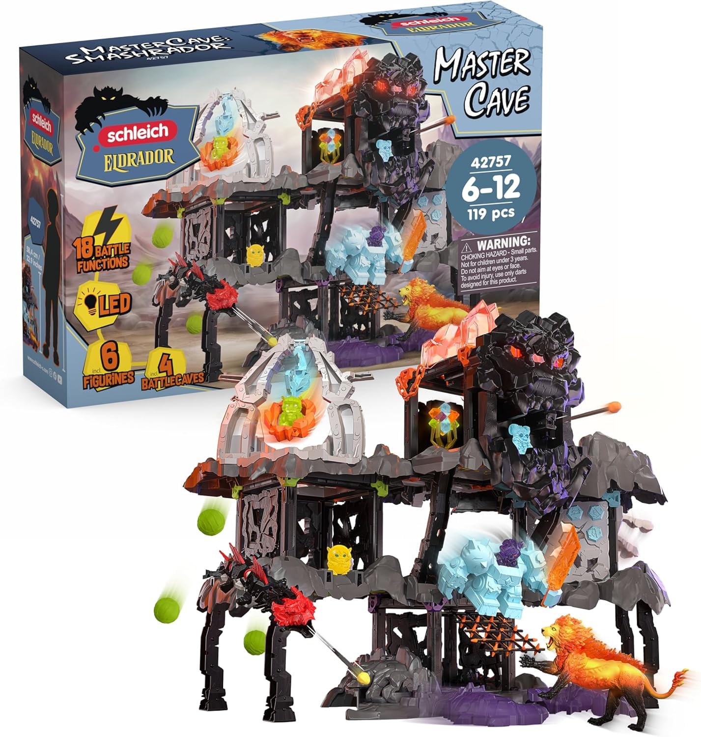 Schleich ELDRADOR MasterCave Smashrador 42757, 119-teiliges Spielset mit Battle Caves und Lavalöwe