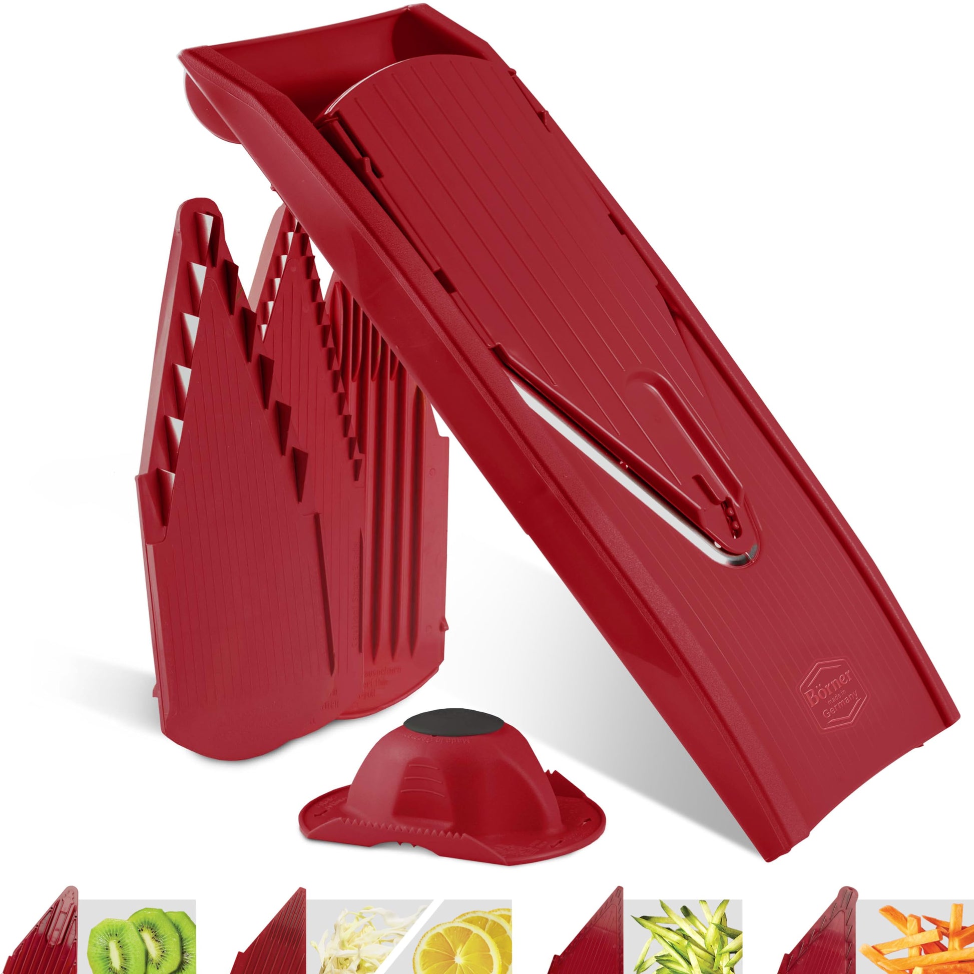 Börner Gemüsehobel V1 Starter Set – V-Hobel mit Fruchthalter, Rot, V-Klinge aus Edelstahl