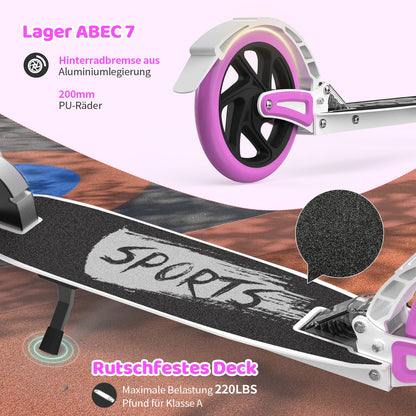 TONBUX Cityroller für Kinder & Erwachsene, Klappbar, Doppelfederung - Lila