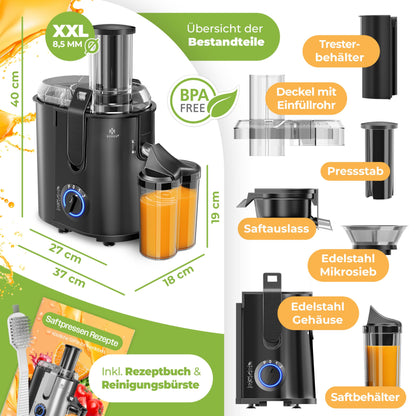 KESSER Zentrifugal Saftpresse 1100W, Edelstahl – Schwarz