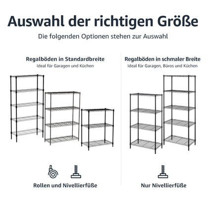 Amazon Basics Standregal, 4 Einlegeböden, höhenverstellbar, Schwarz