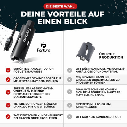 Fortura Diamantbohrkrone SDS Plus Ø42-162mm 200mm Kernbohrer