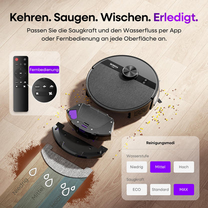 MONSGA MS1 Saugroboter mit Wischfunktion, 5000 Pa, LiDAR, Schwarz