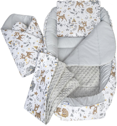 Medi Partners Babynest Set 5-teilig – Reh mit Grauem Minky