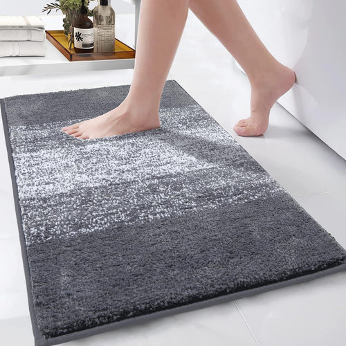Enyhom Badematte aus Mikrofaser, rutschfest, 80 x 120 cm, Grau – Badvorleger mit 15 mm hohem Flor