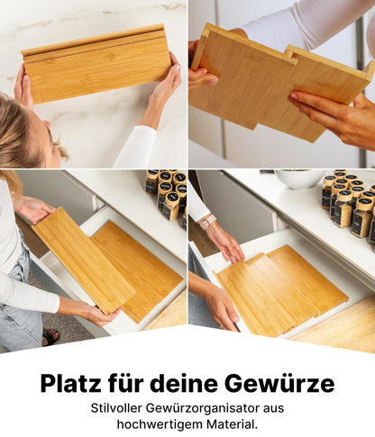 Deco haus Gewürzregal Schublade aus Bambus mit 24 Gewürzgläsern