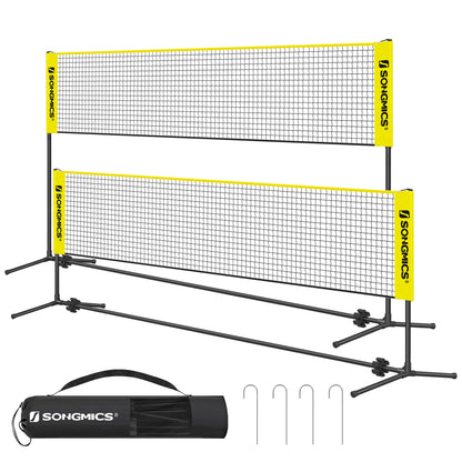 SONGMICS Badmintonnetz 4 m, höhenverstellbar, tragbar, Gelb mit Stangen und Tragetasche