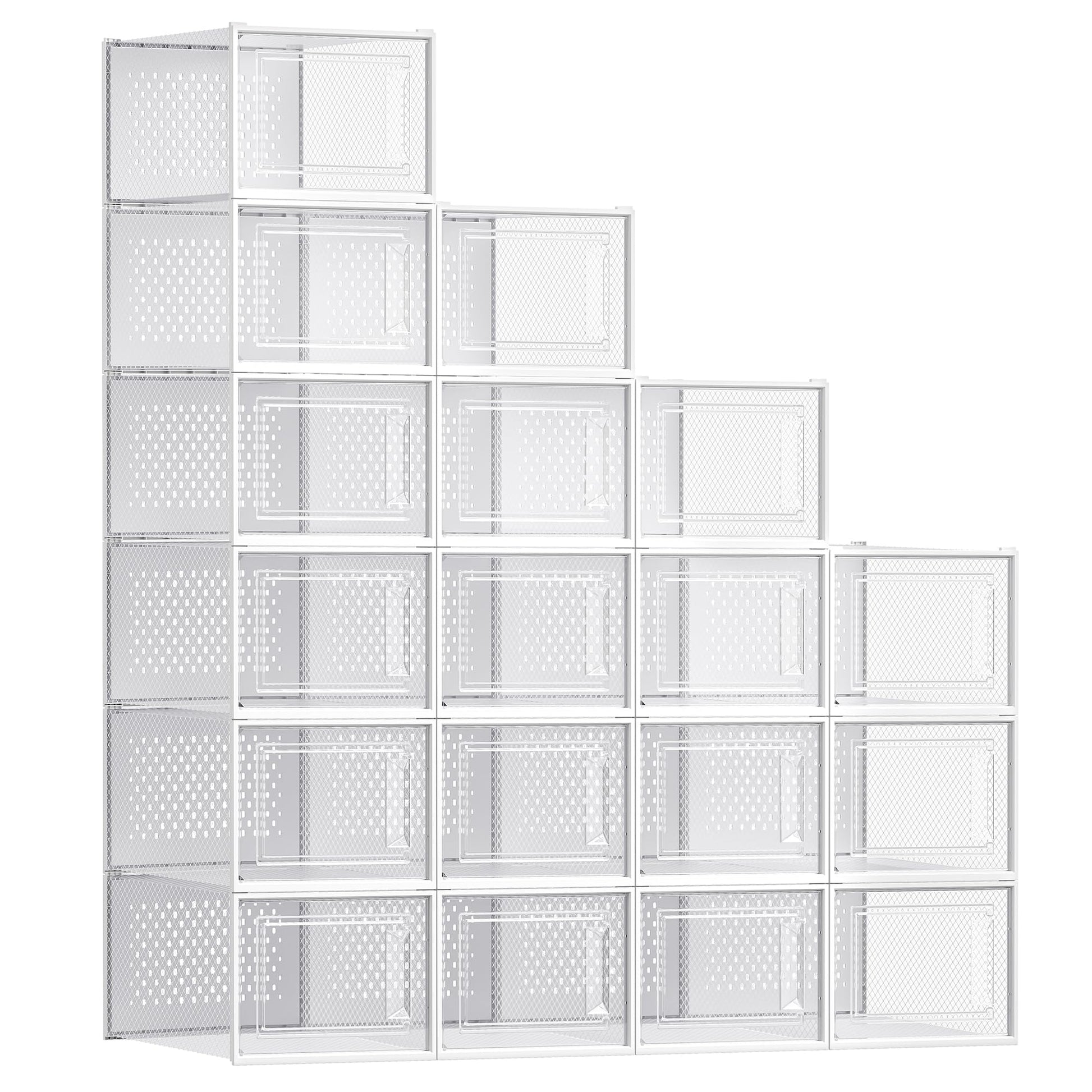 SONGMICS Schuhboxen 18er Set, Kunststoff, stapelbar, transparent-weiss