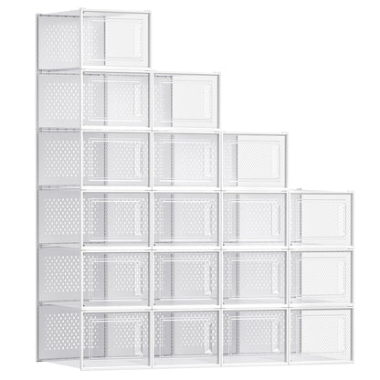 SONGMICS Schuhboxen 18er Set, Kunststoff, stapelbar, transparent-weiss
