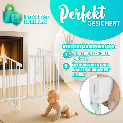 KIDUKU Kaminschutzgitter mit Tür Metall 300 cm – Weiss