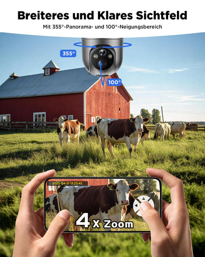NUASI TC18 4G Überwachungskamera für aussen, Solar, SIM-Karte, 2K
