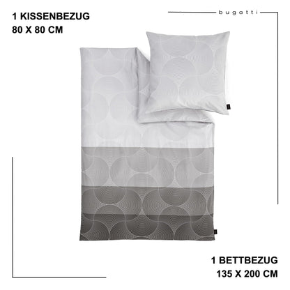 bugatti Mako Satin Bettwäsche Kreise Grafisch Grau - 135x200 cm