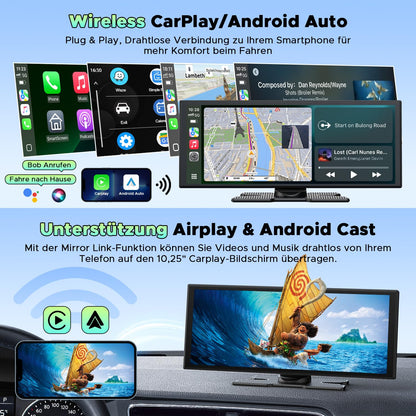 LAMTTO CarPlay Android Auto Display 10.25 Zoll + 2.5K Dashcam