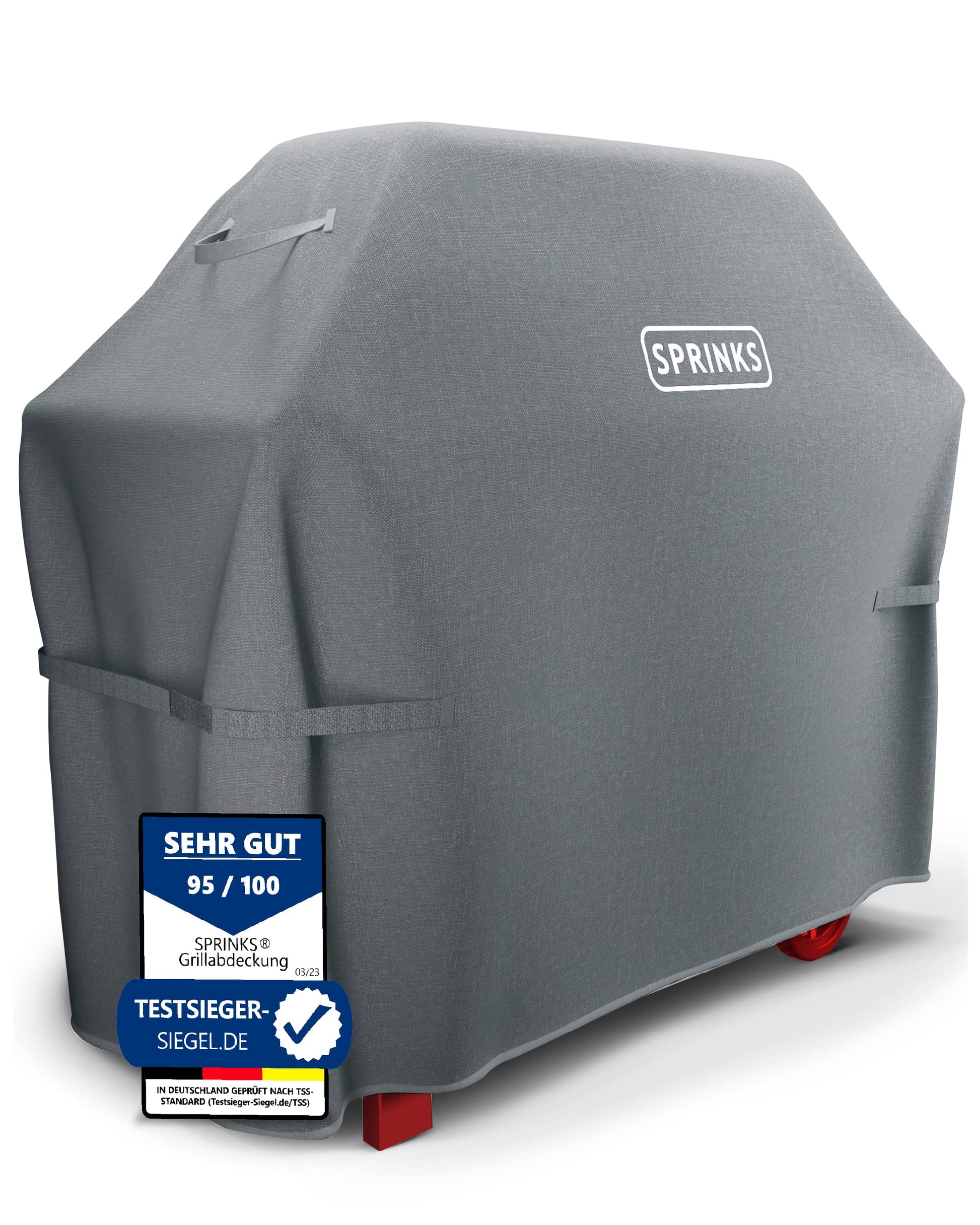 SPRINKS Grillabdeckung wetterfest, Oxford 600D, 147x61x122 cm, Grau – rechteckige Abdeckhaube mit Griffen