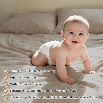 TOCOMOA Musselin Bettwäsche Set 135x200 – Beige 6-teilig