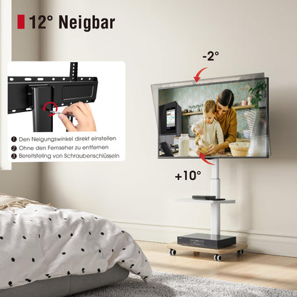 AOKCOS TV Ständer rollbar für 32-65 Zoll Fernseher, höhenverstellbar