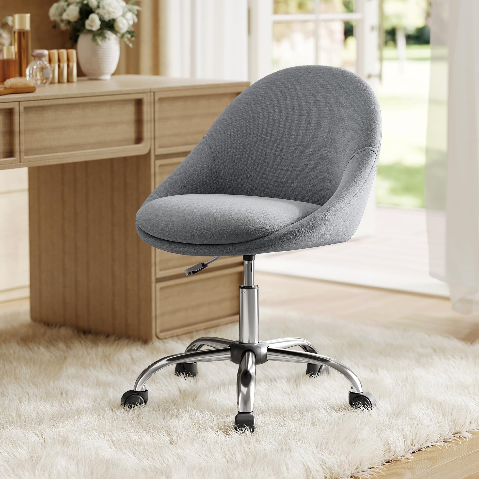 SONGMICS OBG020G05 Homeoffice-Stuhl Baumwoll-Leinen schiefergrau. Ergonomischer Drehstuhl für den Arbeitsplatz.