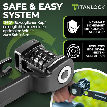 TITANLOCK Faltschloss Fahrradschloss mit Zahlenschloss und Halterung