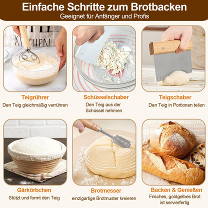 RIZENCE Sauerteig Starter Set mit Gärkörbchen, Brotbackzubehör