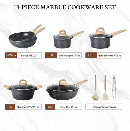 Terlulu Topfset Induktion 13-teilig, Granit Kochtopfset mit Deckel