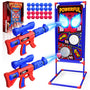 Mirthigig Schiesspiel Set, 2 Pump-Blaster und 24 Schaumstoffbälle, rot-blaues Design, Zielscheibe