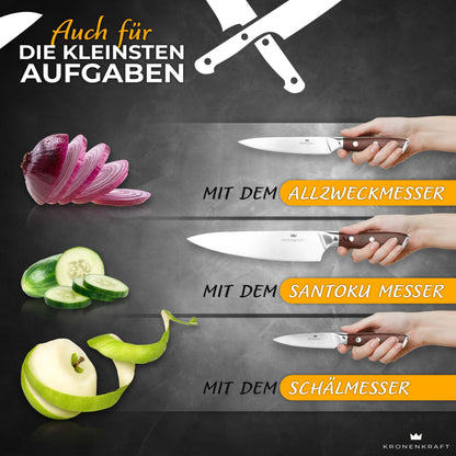 KRONENKRAFT® Messerset 9-tlg. mit Block – Pakkaholzgriffe