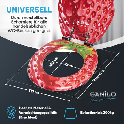 Sanilo WC-Sitz mit Absenkautomatik aus Holz, Motiv Strawberry