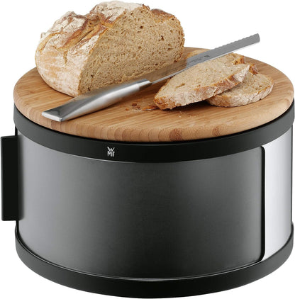 WMF Brotkasten Rund mit Schneidebrett - Edelstahl Schwarz