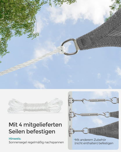 SONGMICS Sonnensegel 4 x 4 m, HDPE-Gewebe, luftdurchlässig, rauchgrau